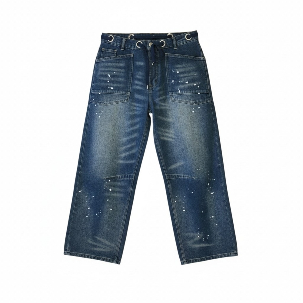Amazon Men's Dark Blue Relaxed Jeans with Paint-Splatter Detail